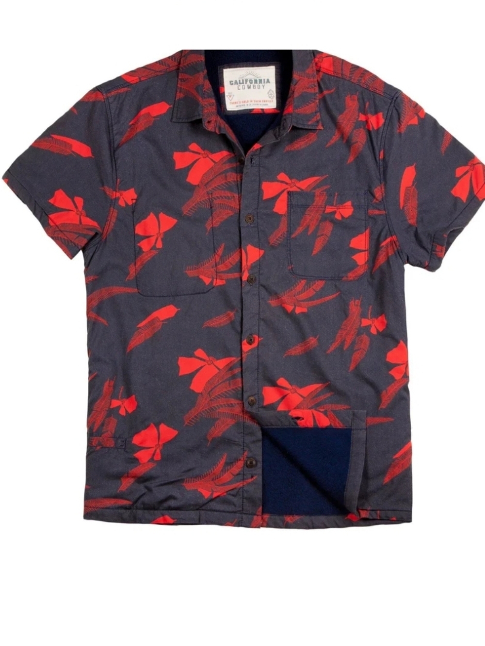 CA Cowboy High Water Shirt Sz M Cotton Navy Vintage Floral Button-Up Apres Surf